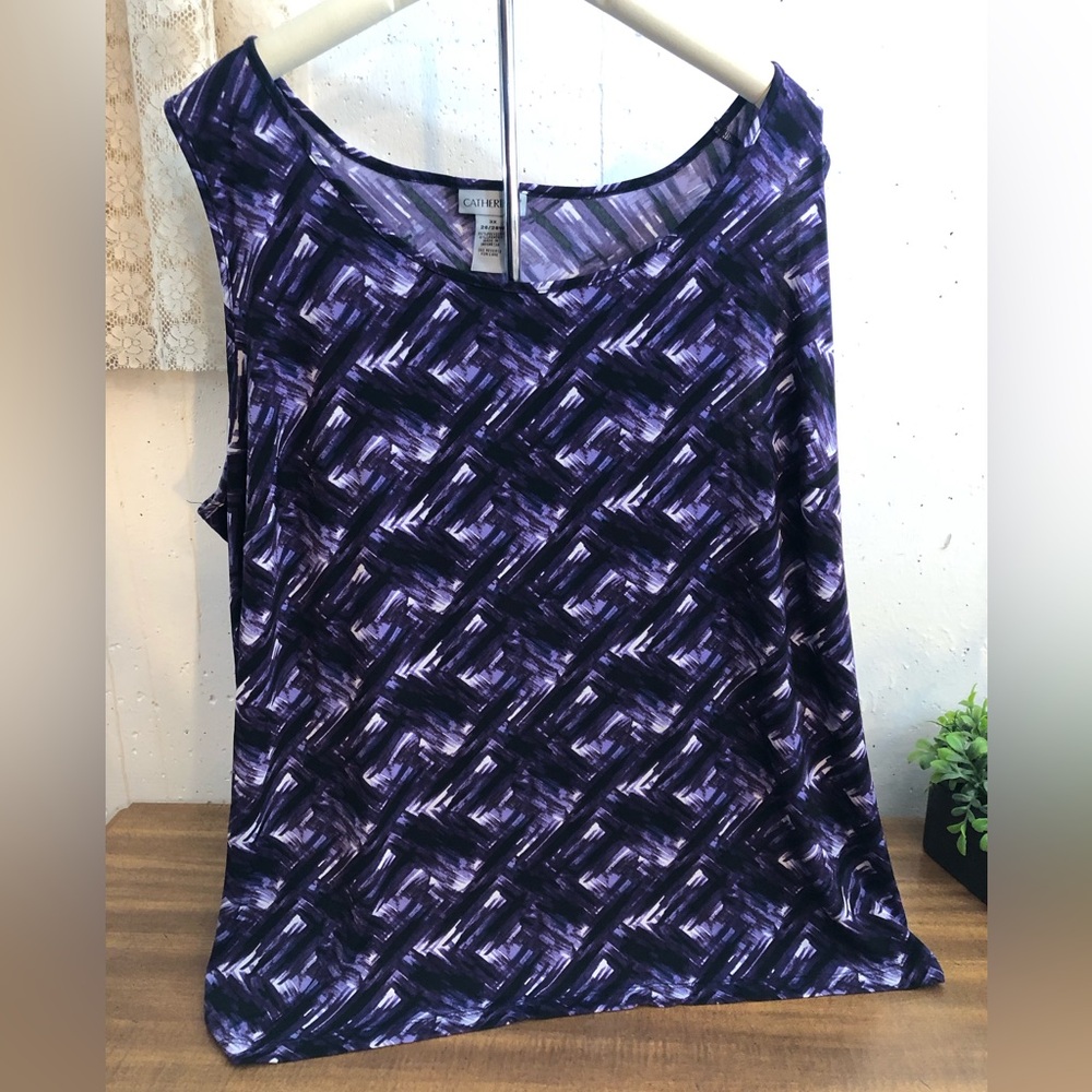 Catherines Plus Purple, White& Black Design Top Tank Shell Blouse 3X 26/28